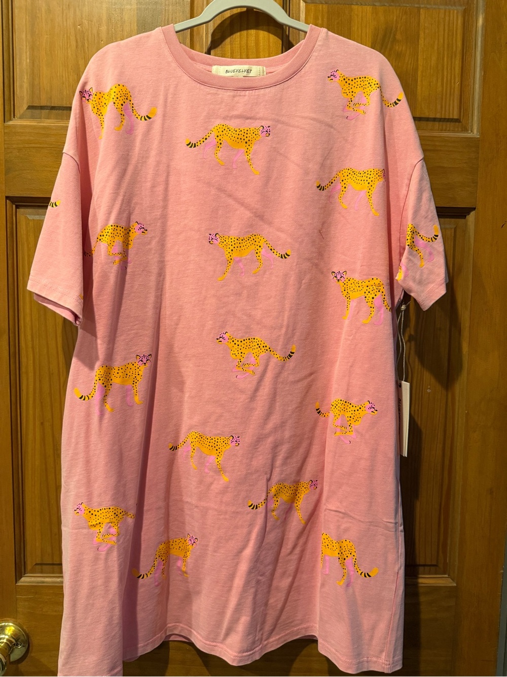 NWT! sz L-xl Blue Velvet Pink Cheetah Print dress
